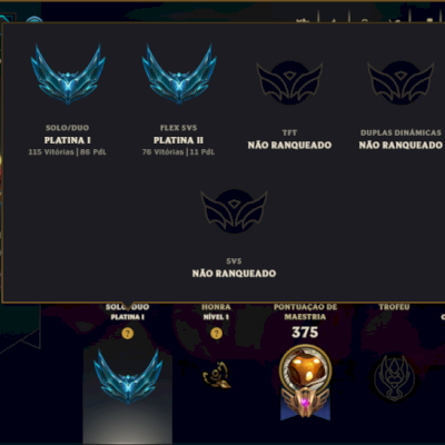 Platina 1 com 115 Champs e 63 Skins ( MAIN SUP )