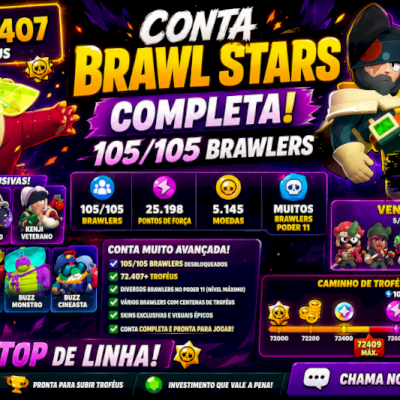 🔥 CONTA BRAWL STARS COMPLETA — 105/105 BRAWLERS! 🔥