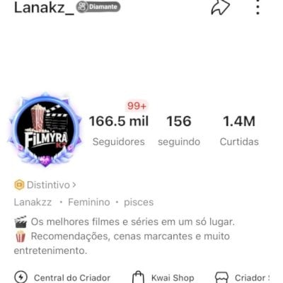 conta 166K seguidores, monetizada, programa receita ativo.