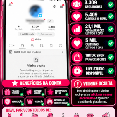 TikTok Shop BR | 3,3K seguidores | Pronta pra Crescer