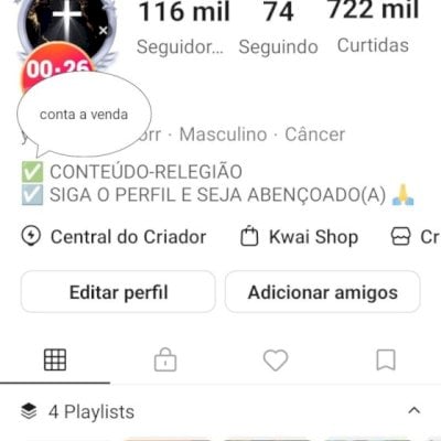 VENDO CONTA DO KWAI COM 116K SEGUIDORES ORGÂNICOS