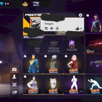 CONTA FF NÍVEL 30 + SUPER PIXEL + 3 SKINS DO NARUTO + 1 ARMA EVOLUTIVA