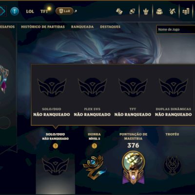 Unranked com 100 Champs e 50 Skins ( JG / ADC / MID )