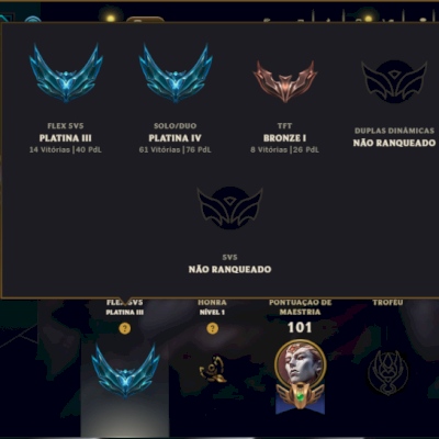 Platina 4 com 85 Champs e 8 Skins
