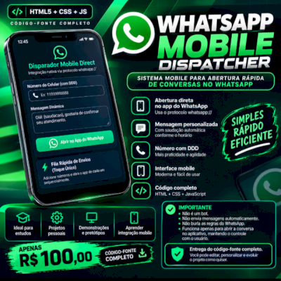 📱 WhatsApp Mobile Dispatcher | HTML5 + CSS + JavaScript