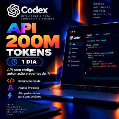 Codex API 200M Tokens | 1 Dia | API Key Programação IA