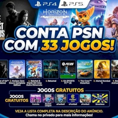 CONTA PSN | 33 JOGOS PS4/PS5 | GTA V + FC 25 + TLOU + HORIZON