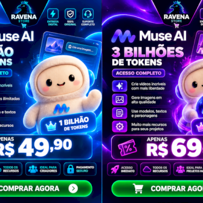 Muse AI Premium | 1 ou 3 Bilhões de Tokens | Gerador de Imagens e Vídeos com IA