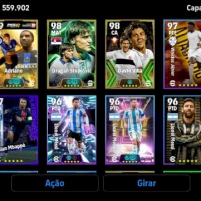 Conta com ,Neymar,Messi,Maradona,Ronaldinho ,CR7,Adriano e outros craques.