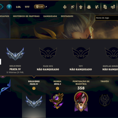 Prata 4 com 90 Champs e 72 Skins +1 Prestigio ( MID / JG / ADC )