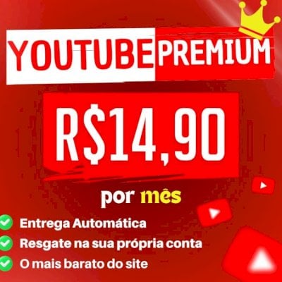👑 YOUTUBE PREMIUM | ⭐️ SEGURO | ✅️ ENTREGA AUTOMÁTICA | 🚀 O MAIS BARATO!