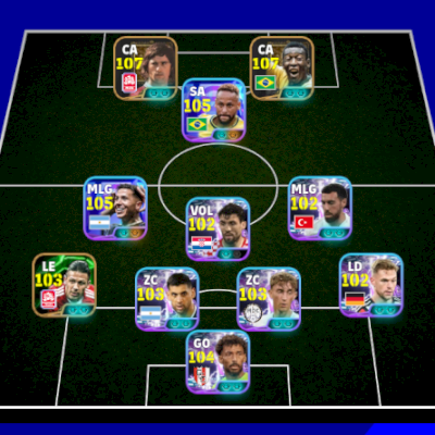 Conta efootball com Pelé 107, Muller 107, Neymar 106 e enzo fernandez 106