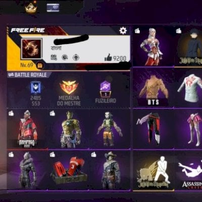 CONTA FREE FIRE GEMADA,SOMBRA ROXA,ITENS RAROS E ANTIGO- SEM EMAIL DE RECUPERAÇÃ