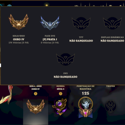 Ouro 4 com 75 Champs e 71 Skins ( MONO ADC ) +4 Prestigios