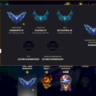 Diamante 4 com 150 Champs e 118 Skins ( ADC / MID )