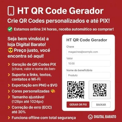 📲 HT QR Code Gerador – Crie QR Codes personalizados e até PIX!