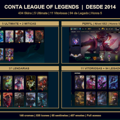 Conta LoL 2013 |5 ULTIMATE |11 VITORIOSAS |434 Skins |94 de Legado|Full Acesso