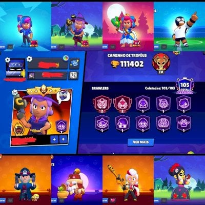 BRAWL STARS/MESTRES/2018/FAMA METEORICA3/+111K TROFÉUS/105 PRESTÍGIO/ FULL BUFFS