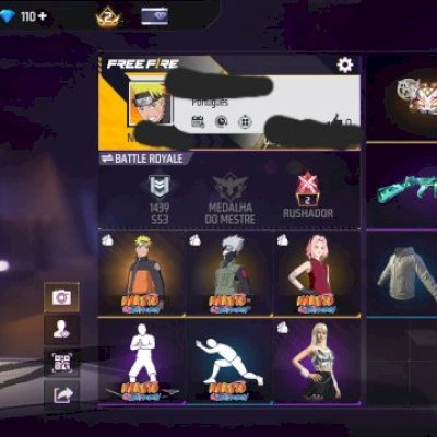 CONTA FF NÍVEL 25 + 3 SKINS DO NARUTO + 2 EMOTES + GELO + 110 DIAMANTES