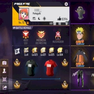 CONTA DE FREE FIRE MASC/FEM NIVEL 70 | PRIME 5 | COM UMP E XM8 ATRIBUTADAS!