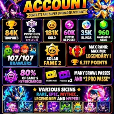 84k Brawl Stars 107/107 BRAWLERS 960 GEMAS 181K GOLD || 10.6k Clash Royale