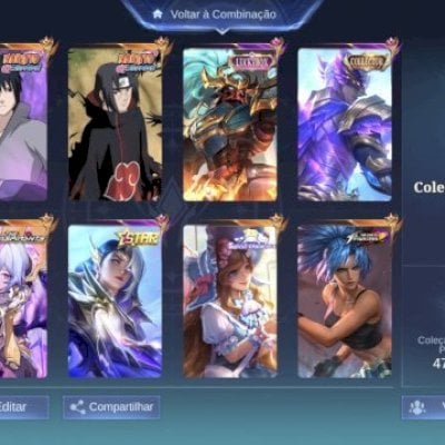CONTA MOBILE LEGENDS COM SKIN ITACHI E SASUKE E OUTRAS