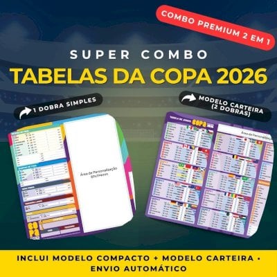 Super Combo Tabelas Copa do Mundo 2026 - Modelo Simples + Carteira