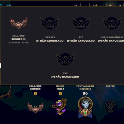 Bronze 3 com 55 Champs e 55 Skins ( Mais de 40 Jogos )