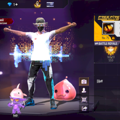 free fire, conta lvl 75 10k de like, angelical e várias skins.