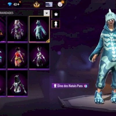 conta free fire com dino dos natais passa, anjo mecanico,viuva negra, cubo