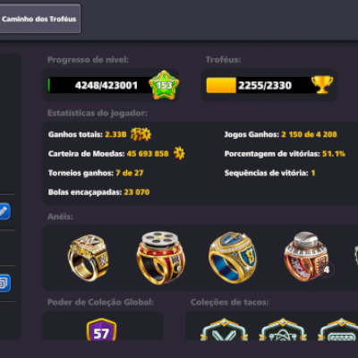 Lvl 153, 16 tacos lendários, 45M de fichas, vários emojis e avatar
