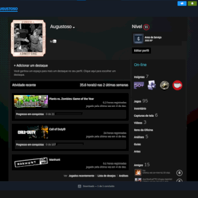 Vendo conta STEAM com 95 jogos, Nivel 11, 6 anos
