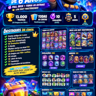 Conta Clash Royale - 6 Anos de Conta - Full Deck