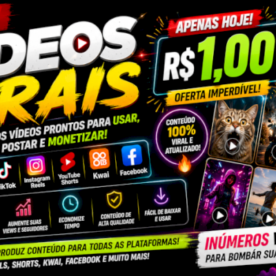 1500 Vídeos Virais Pack 1 –TikTok, Reels, Shorts, Kwai e Facebook-ENTREGA AUTOMÁ