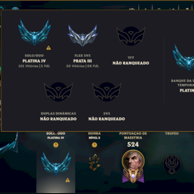 Platina 4 com TODOS os Champs e 127 Skins ( SUP / ADC )