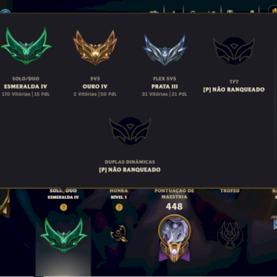 Conta LoL Esmeralda IV | Todos Campeões | 122 Skins (Vayne Mítica)