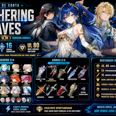 Wuthering Waves – Conta UL 80 End Game | 24 Personagens 5★ + Muitas Assinaturas