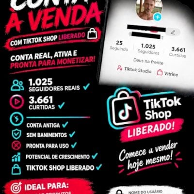Conta com 1000 seguidores tiktok shop liberado