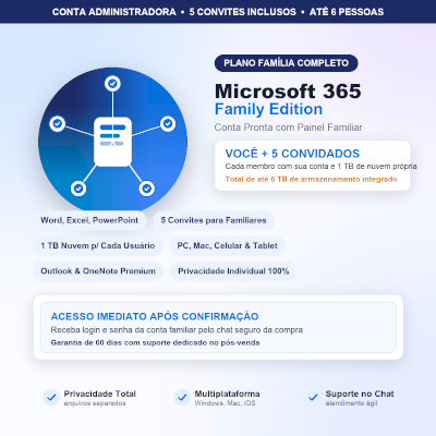 MICROSOFT 365 FAMILY 5 CONVITES | CONTA PRONTA ADMINISTRADORA | 6 TB NUVEM