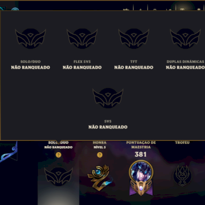 Unranked com 150 Champs e 135 Skins ( ADC / MID  / TOP )