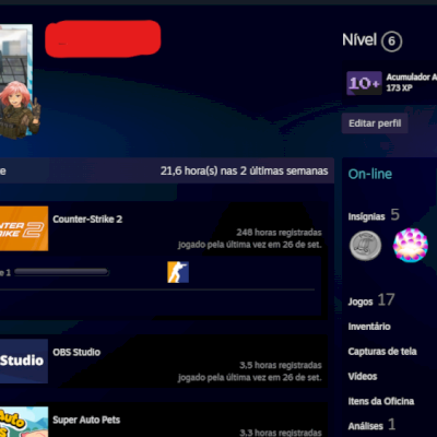 Steam LVL 6 | 11 jogos + prime cs2 | BARATA!!!!