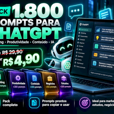 Pack 1.800 Prompts para ChatGPT – Marketing, Produtividade + I