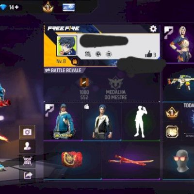 CONTA FREE FIRE NIVEL 8 + 3 SKINS + GELO + KATANA + ARMA + 3 MOCHILAS