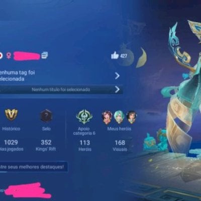 Conta platina IV, heróis: 113, skins: 168, nível: 100.