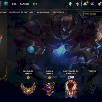 conta league of legends, ouro 4, 62 skins, level 66, upada a mão, criada by mim