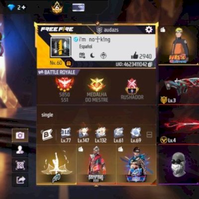 CONTA FREE FIRE COM BARBINHA//PUNHO//3 EVOLUTIVAS//NARUTO//SASUKE//PRIME 6