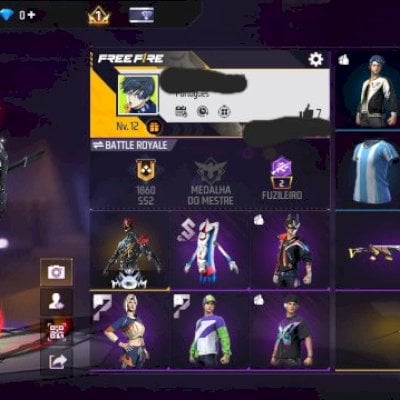 CONTA FREE FIRE NÍVEL 12 COM VÁRIOS CONJUNTOS, CAMISAS DE TIME, GELO E ARMAS