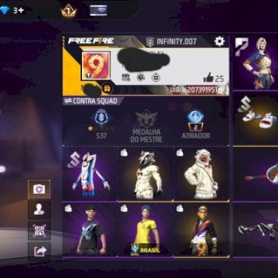 CONTA FREE FIRE NIVEL 24 COM VÁRIAS SKINS, EMOTES, MOCHILA, ARMAS E BANNERS!