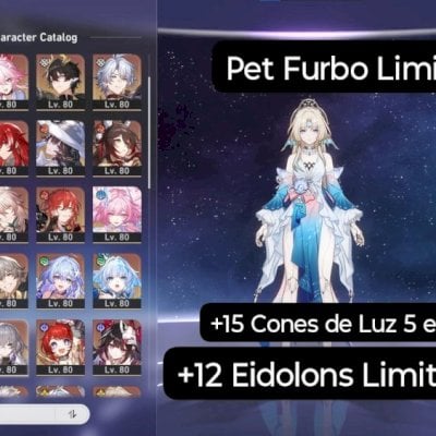 Conta c/ 34 personagens t5 + vários eidolons, Pet Exclusivo, 15 Cones de Luz e +