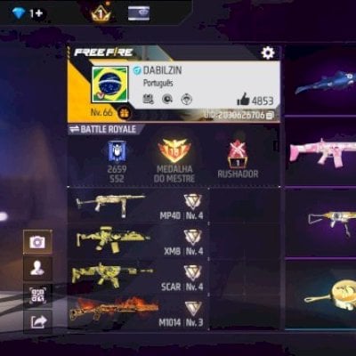 Conta Free fire level 66 ,272 peitorais,2passes+encubadoras+itens raros
